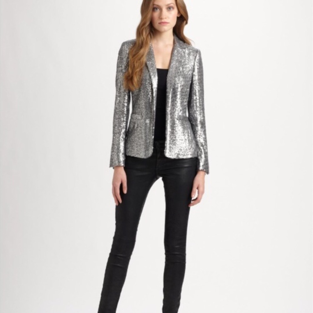 NWT  MICHAEL Michael Kors Silver Sequin Blazer Jacket